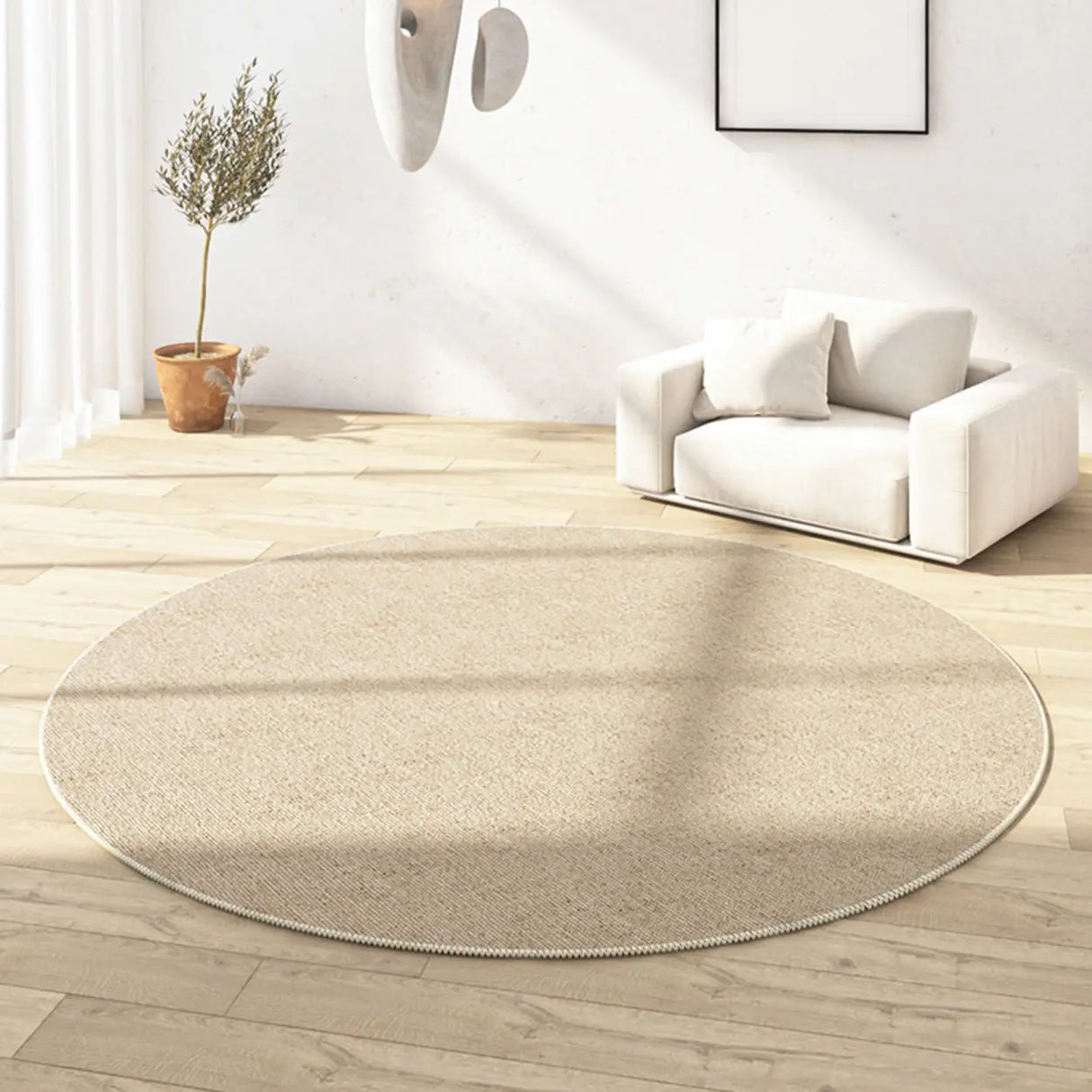 Casual Round Synthetic Beige Anti-Slip Area Rug Image - 9