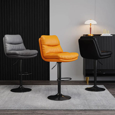 Casual Saddle Orange Leather Swivel Bar Stools with Back Image - 10