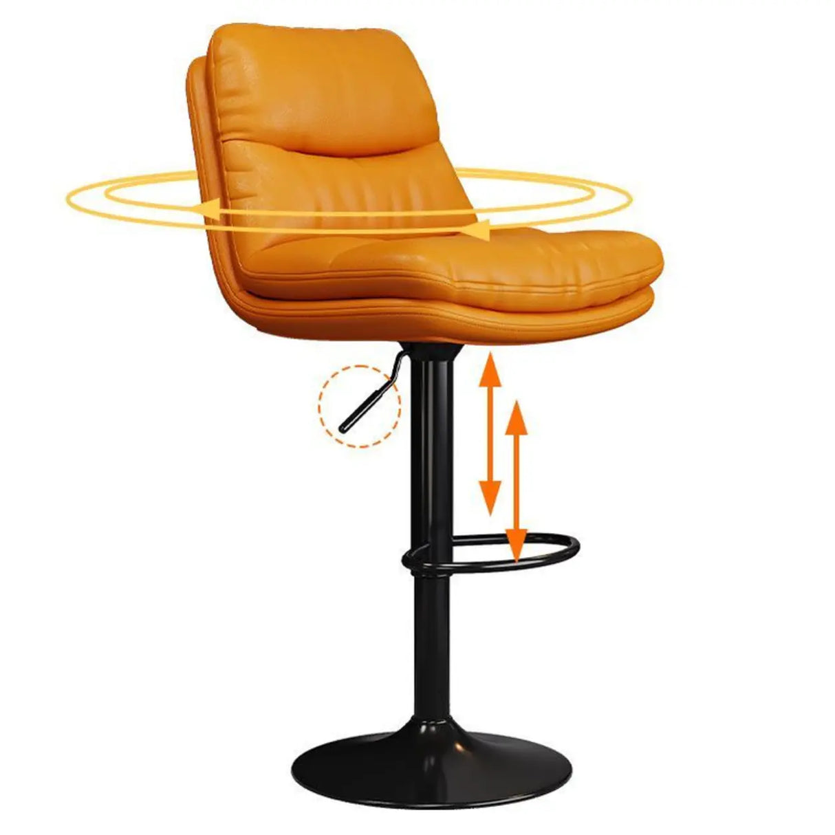 Casual Saddle Orange Leather Swivel Bar Stools with Back Image - 11
