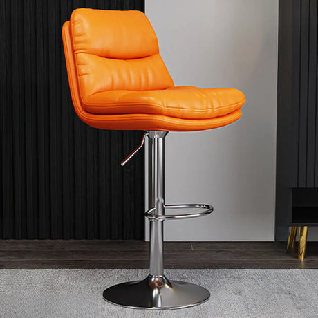 Casual Saddle Orange Leather Swivel Bar Stools with Back Image - 2