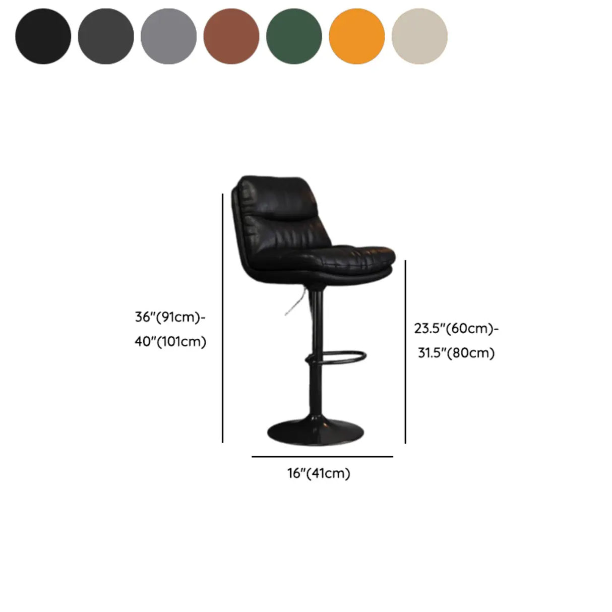 Casual Saddle Orange Leather Swivel Bar Stools with Back Image - 27