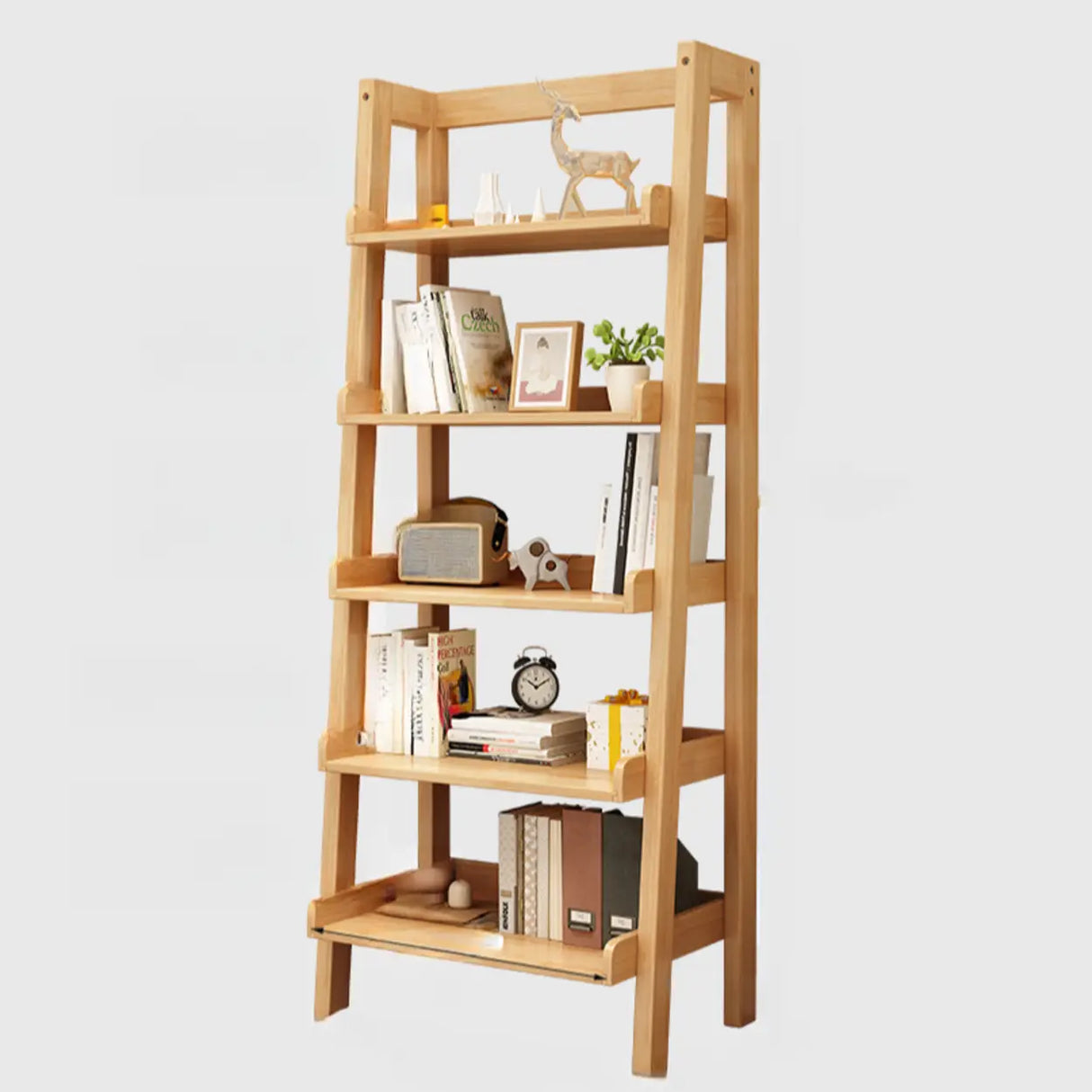 Casual Simple Open Back Wooden Ladder Display Bookshelf Image - 10