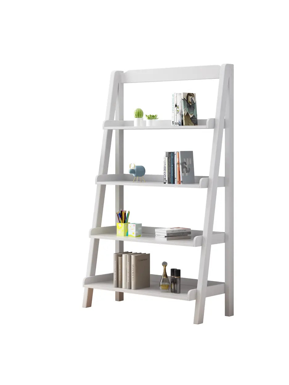 Casual Simple Open Back Wooden Ladder Display Bookshelf Image - 11