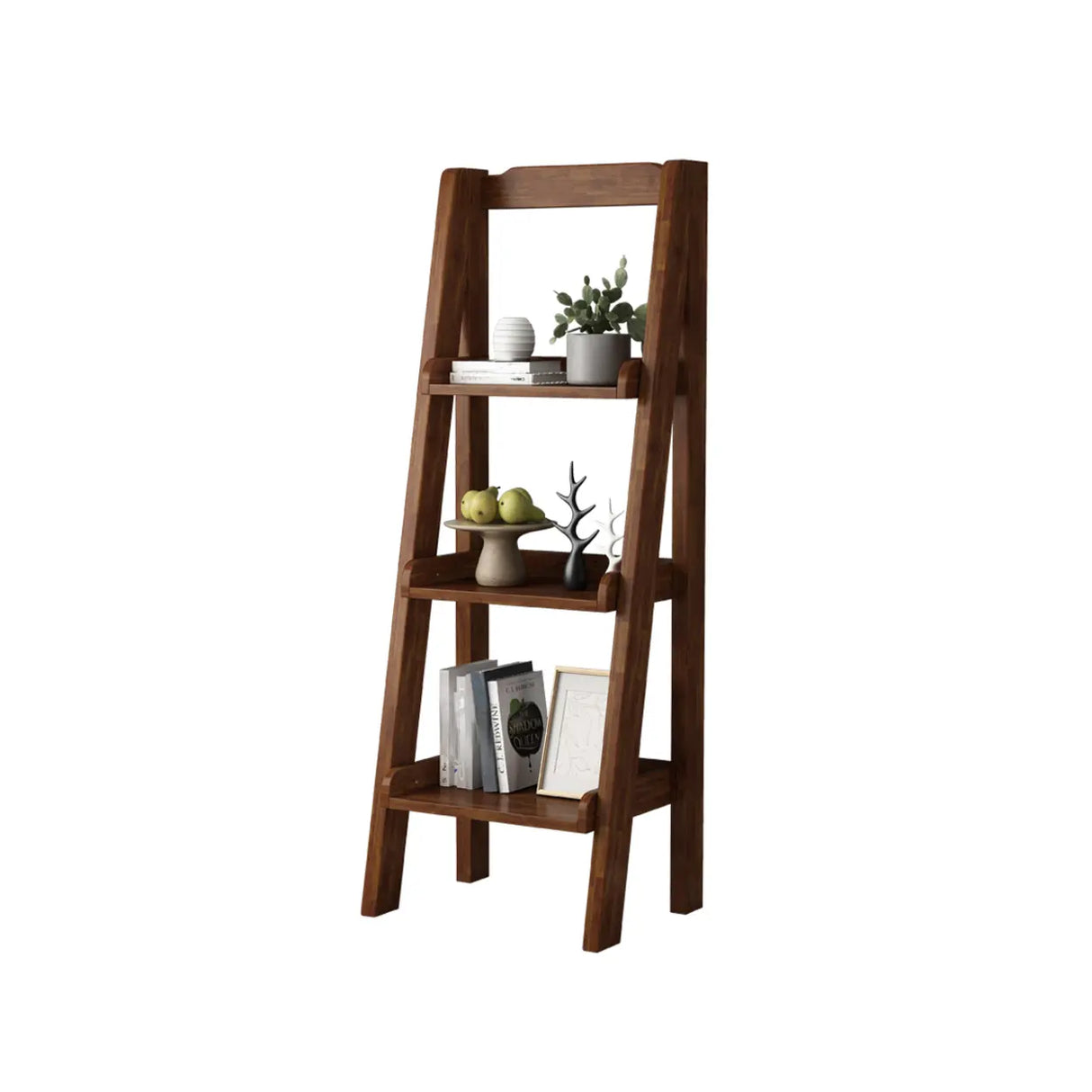 Casual Simple Open Back Wooden Ladder Display Bookshelf Image - 13