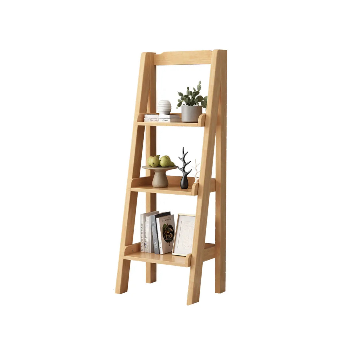 Casual Simple Open Back Wooden Ladder Display Bookshelf Image - 15