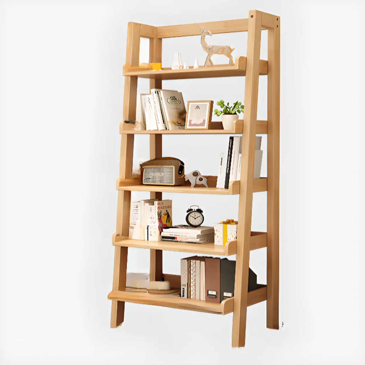 Casual Simple Open Back Wooden Ladder Display Bookshelf Image - 17