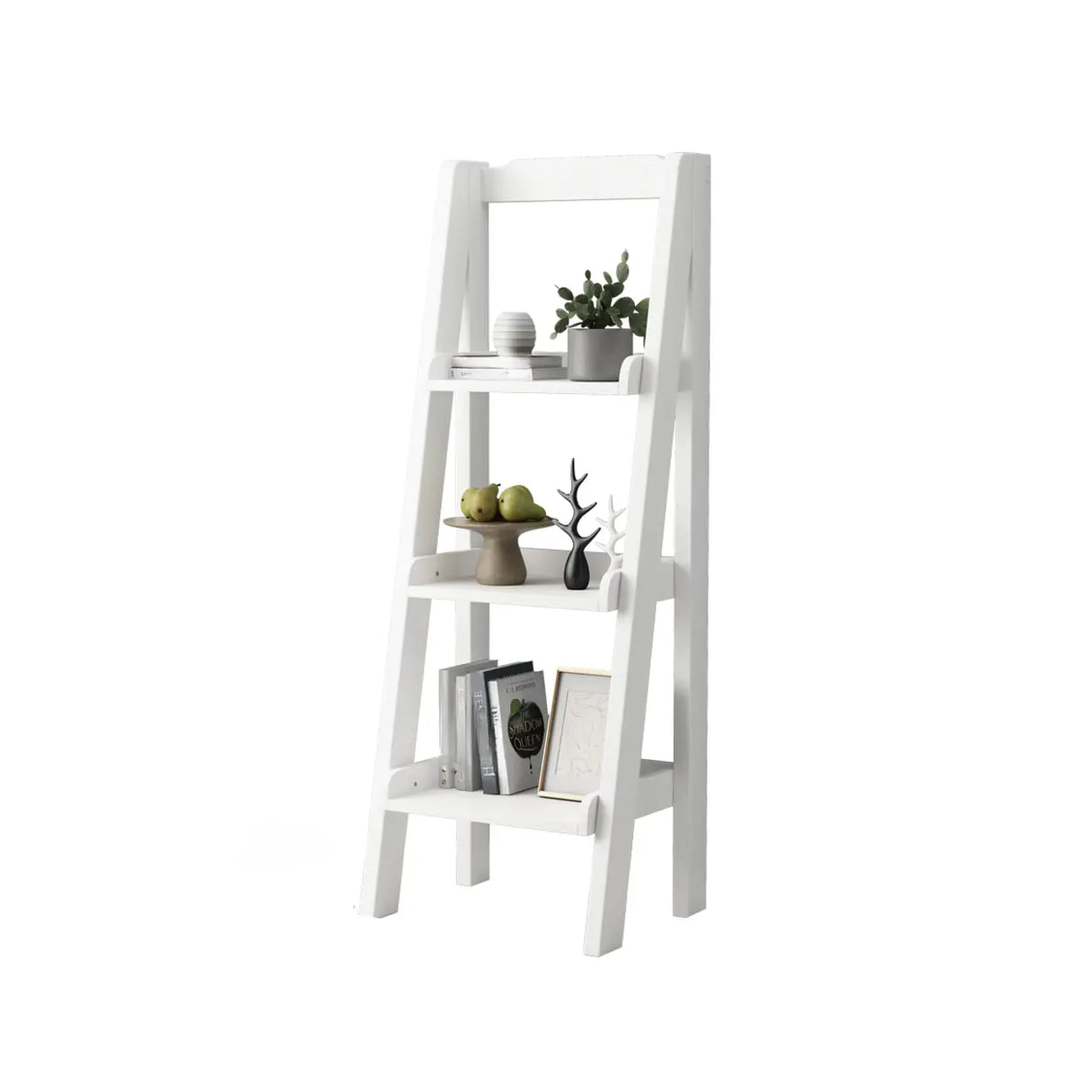Casual Simple Open Back Wooden Ladder Display Bookshelf Image - 18