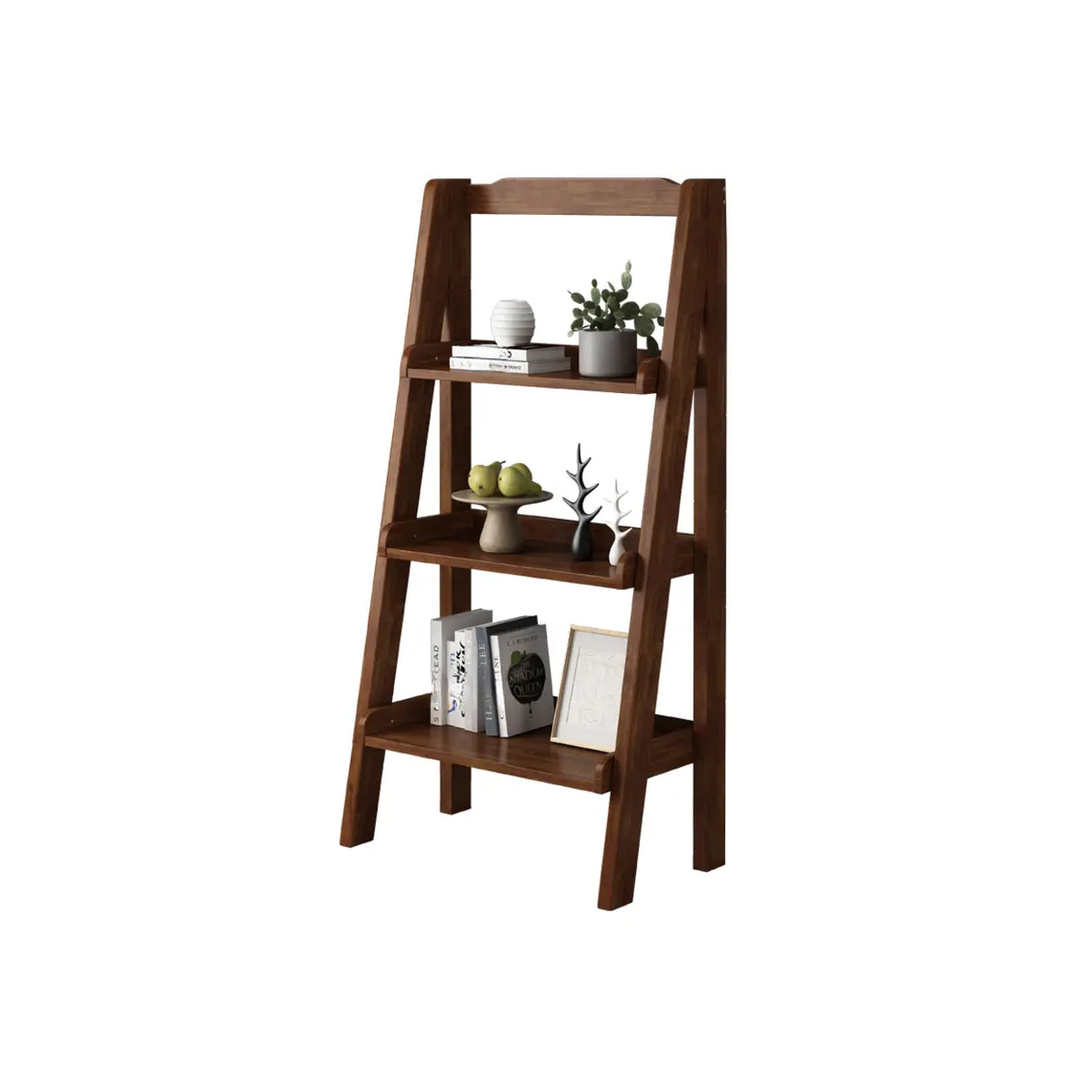 Casual Simple Open Back Wooden Ladder Display Bookshelf Image - 19