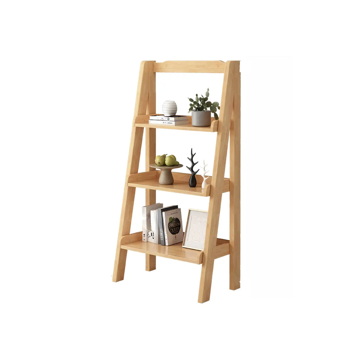 Casual Simple Open Back Wooden Ladder Display Bookshelf Image - 20