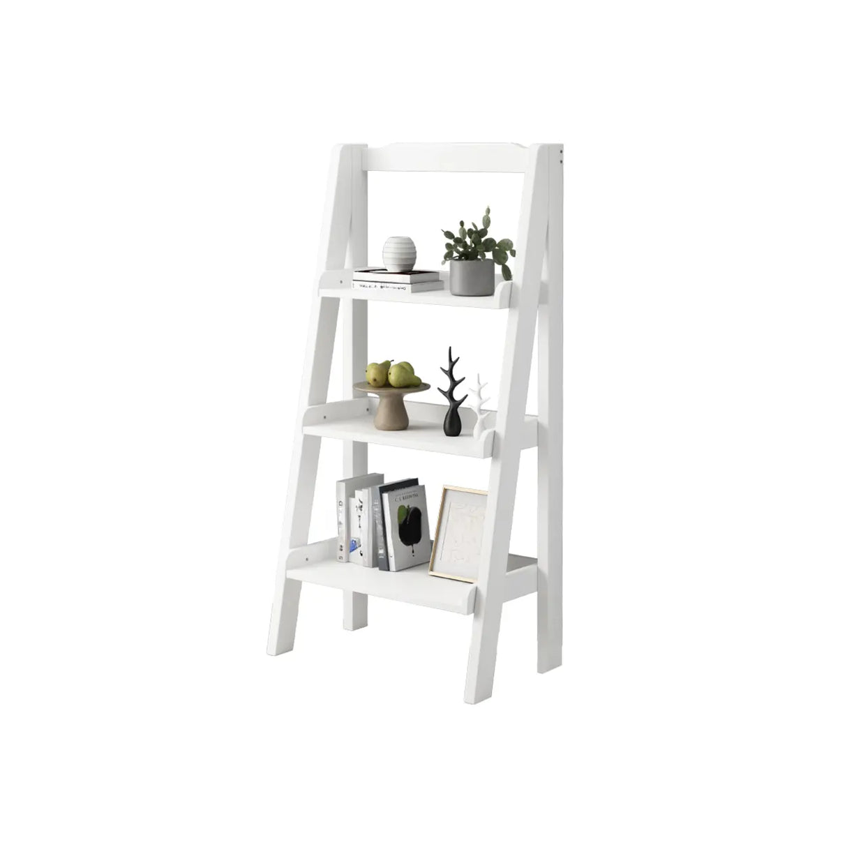 Casual Simple Open Back Wooden Ladder Display Bookshelf Image - 21