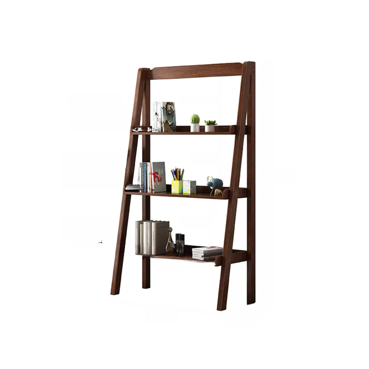 Casual Simple Open Back Wooden Ladder Display Bookshelf Image - 22