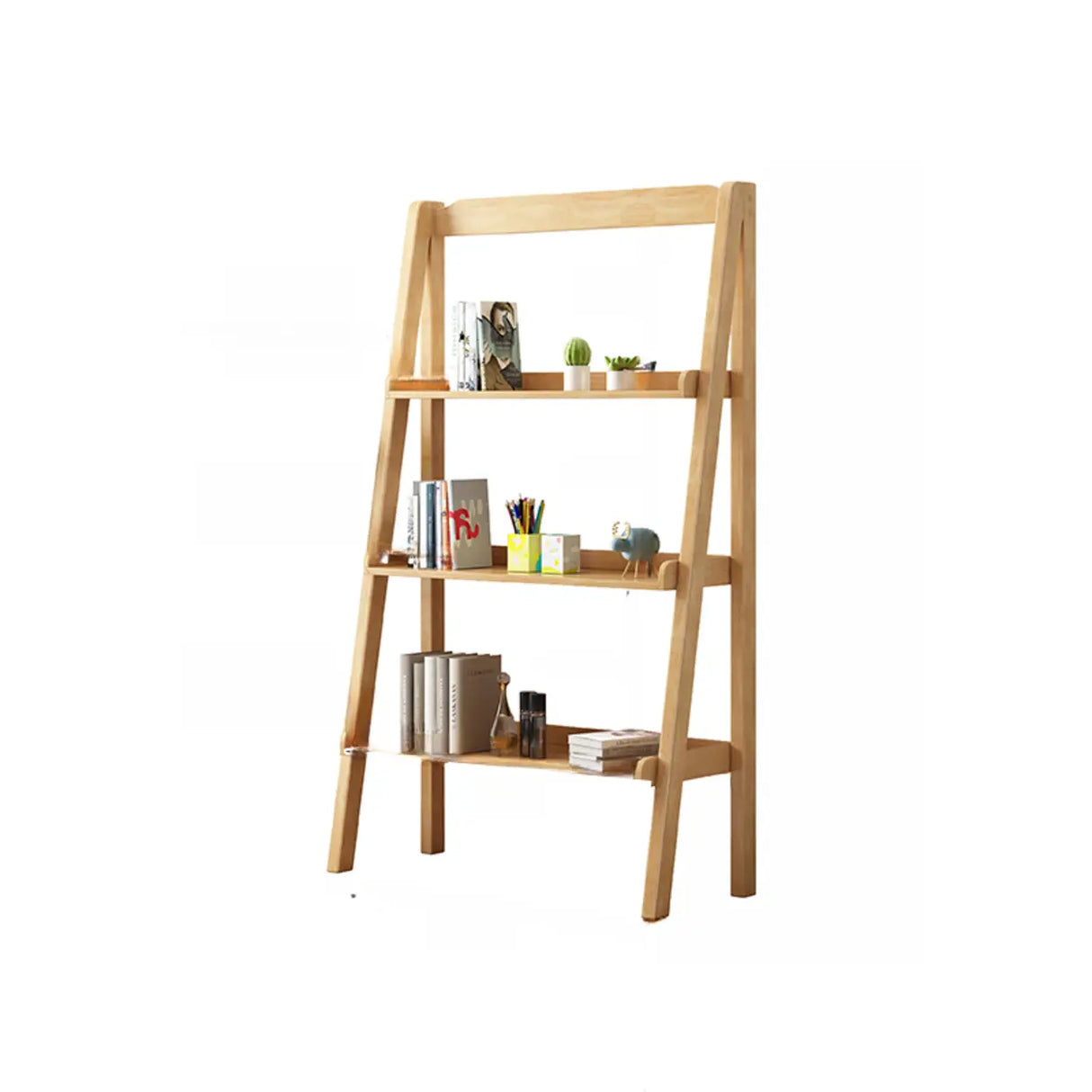 Casual Simple Open Back Wooden Ladder Display Bookshelf Image - 23