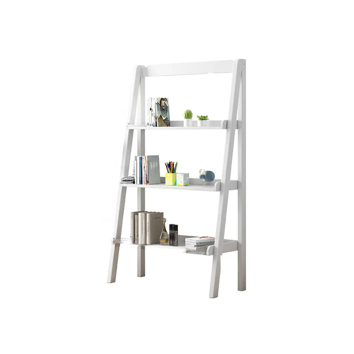 Casual Simple Open Back Wooden Ladder Display Bookshelf Image - 24