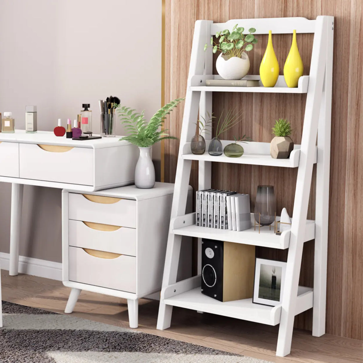 Casual Simple Open Back Wooden Ladder Display Bookshelf Image - 5