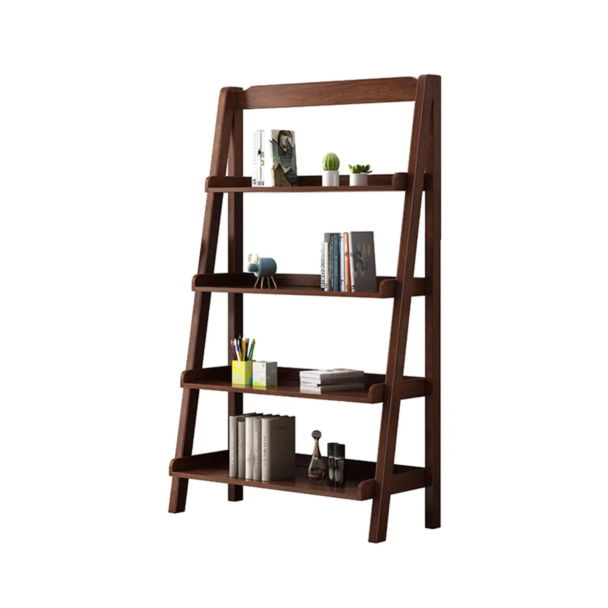 Casual Simple Open Back Wooden Ladder Display Bookshelf Image - 7