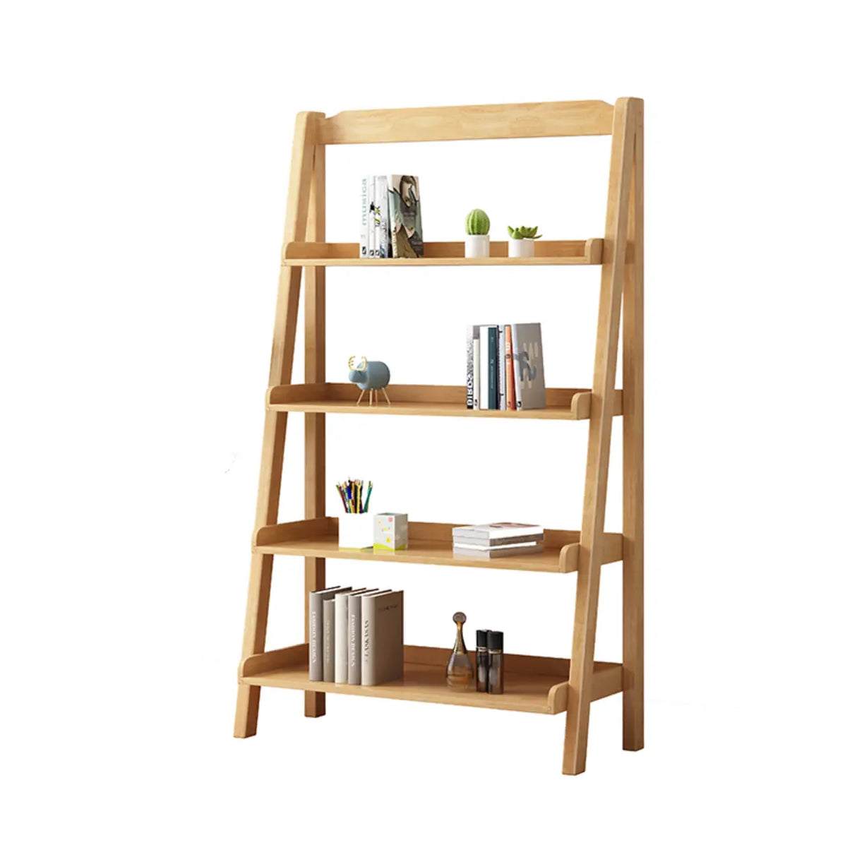 Casual Simple Open Back Wooden Ladder Display Bookshelf Image - 9