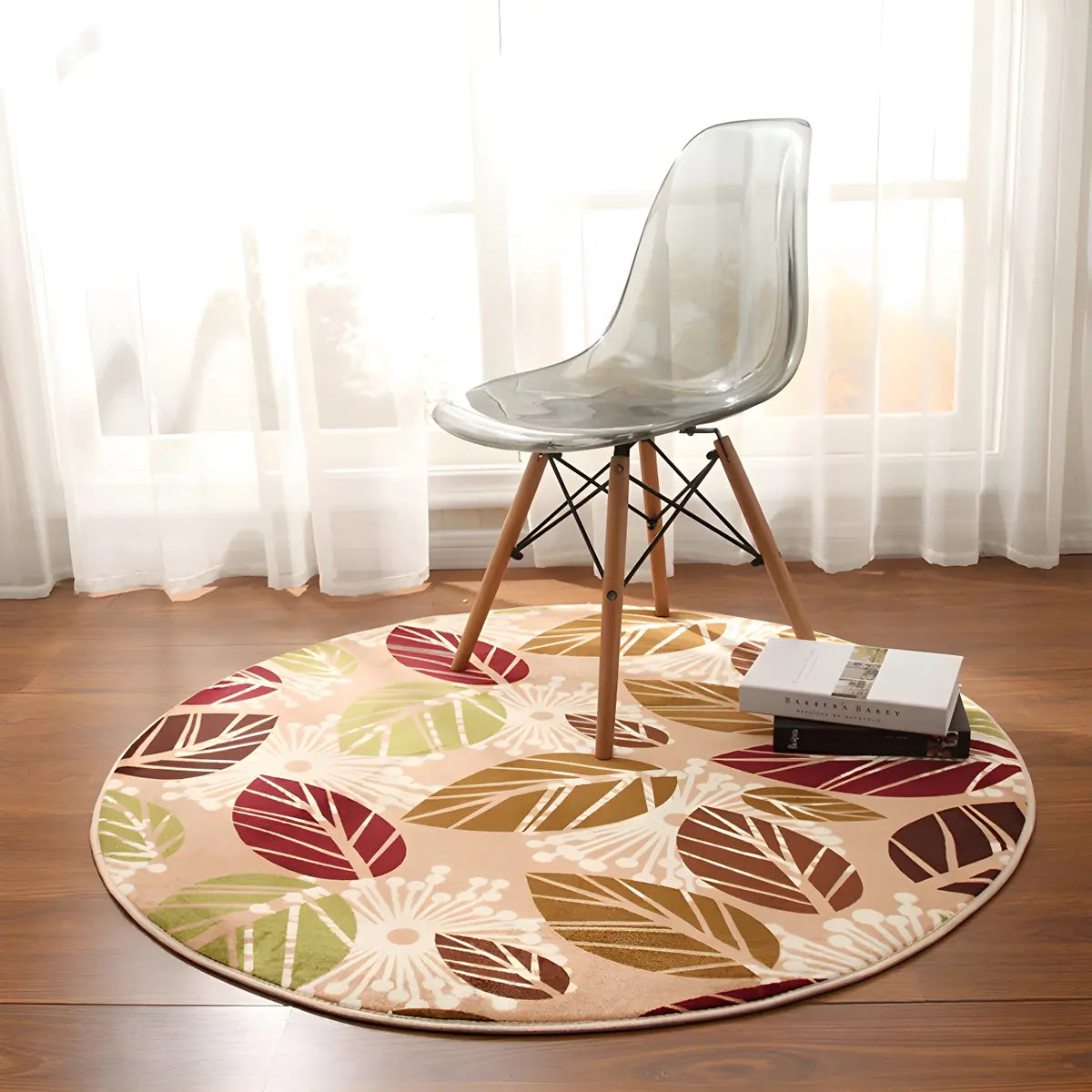 Casual Solid Color Apricot Round Polyester Area Rug Image - 13