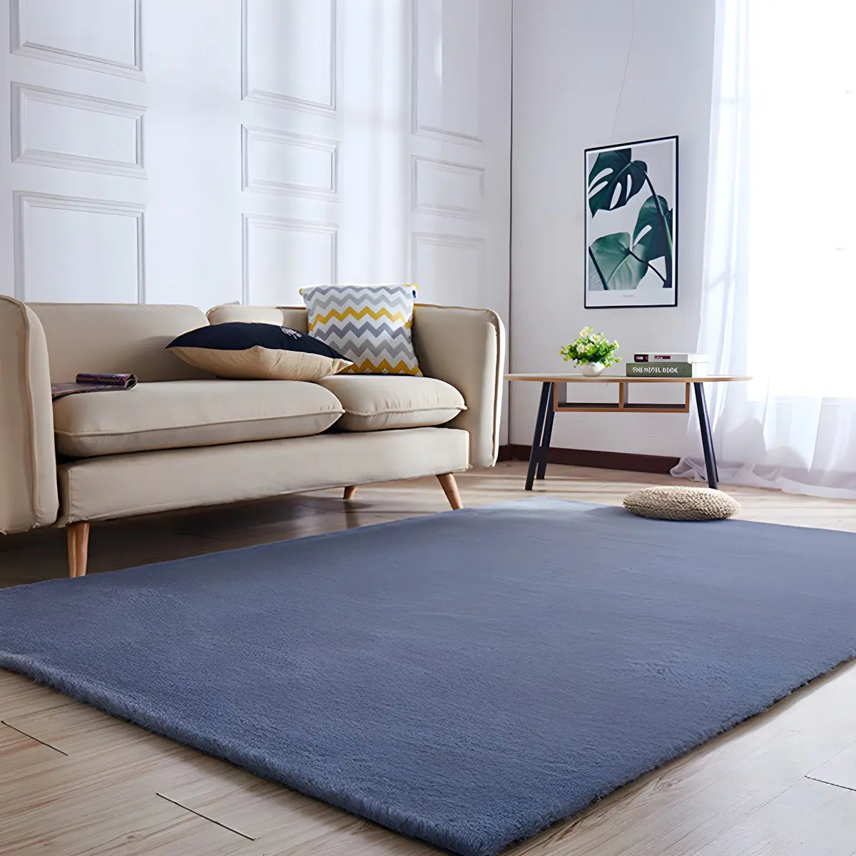 Casual Solid Color Apricot Round Polyester Area Rug Image - 16