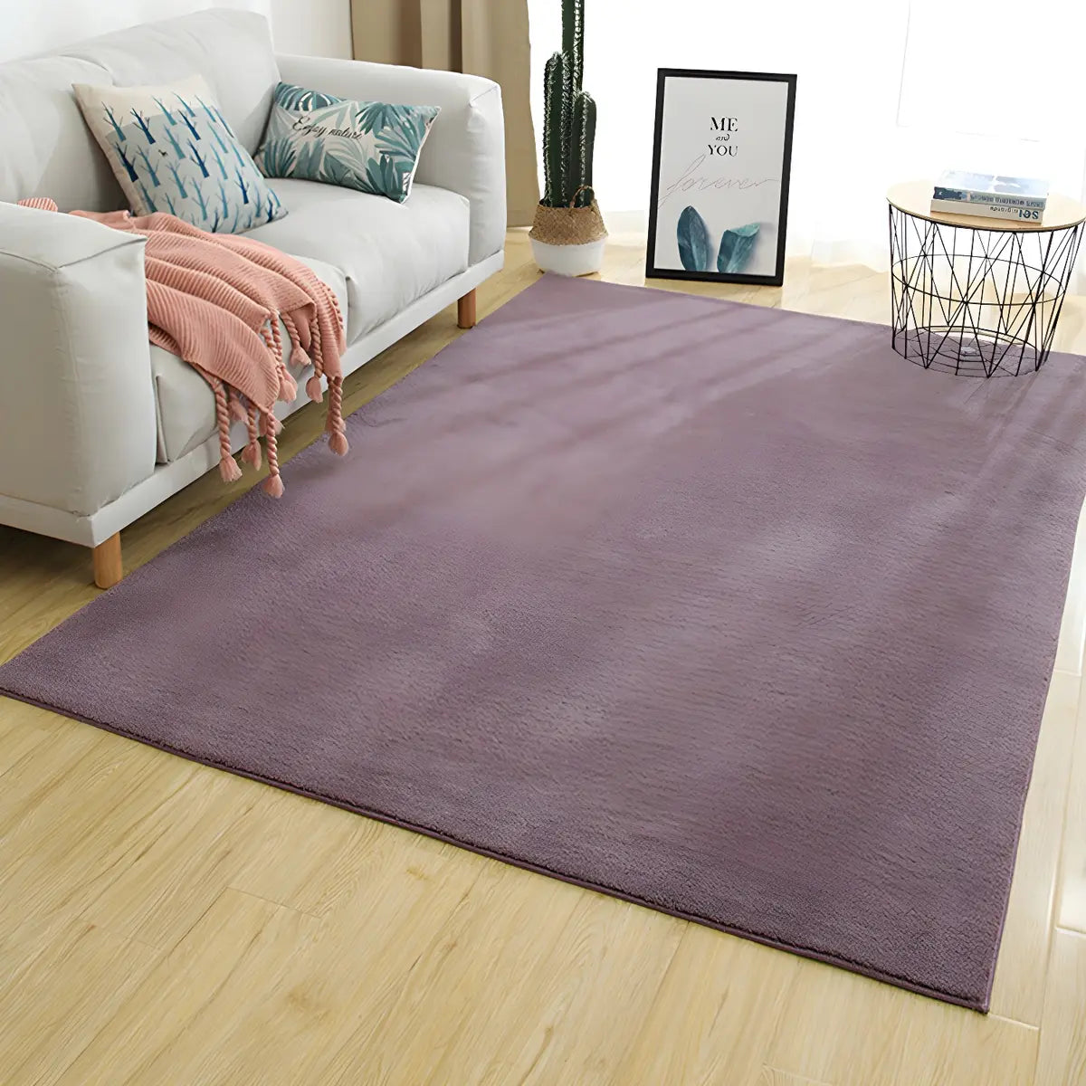 Casual Solid Color Apricot Round Polyester Area Rug Image - 18