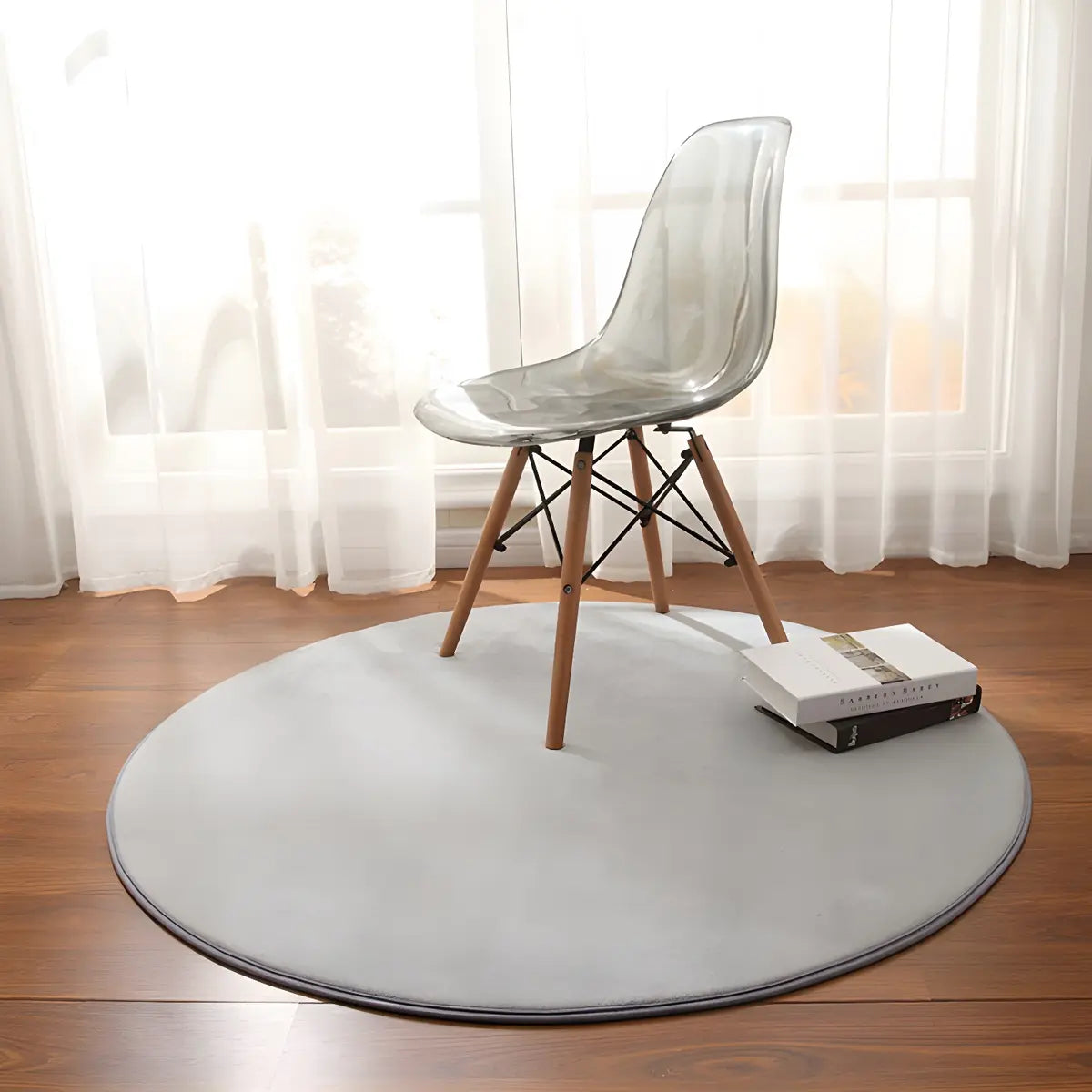 Casual Solid Color Apricot Round Polyester Area Rug Image - 21