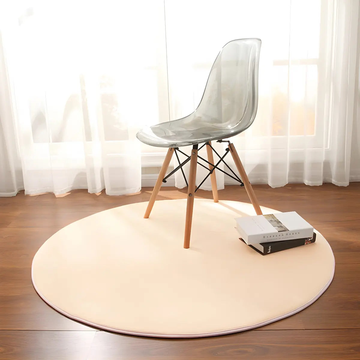 Casual Solid Color Apricot Round Polyester Area Rug Image - 24