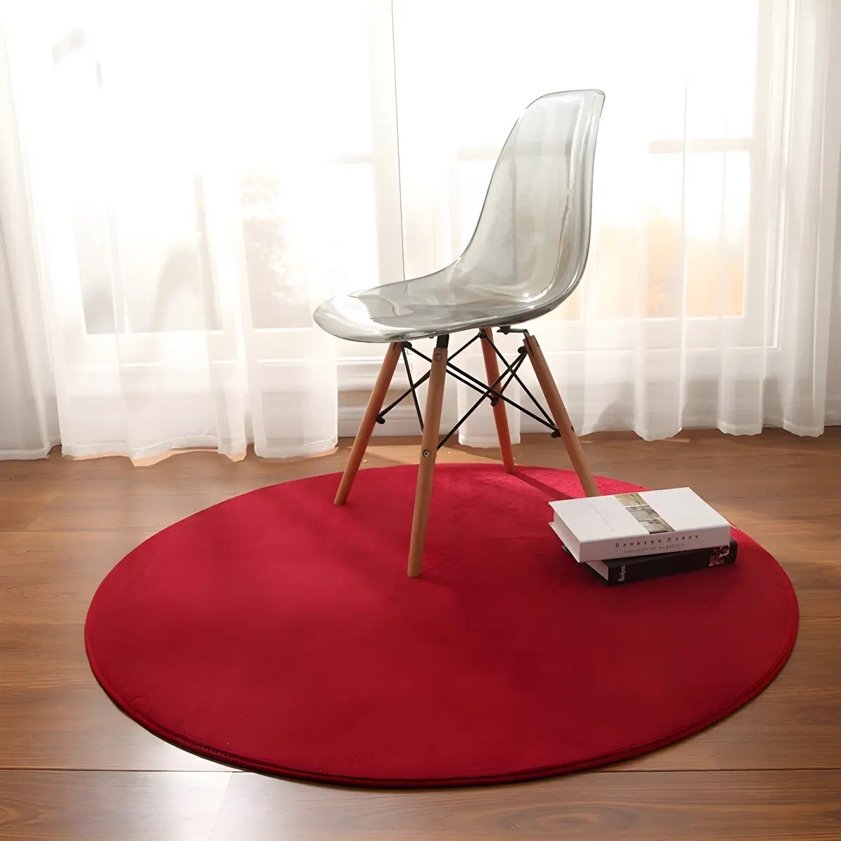 Casual Solid Color Apricot Round Polyester Area Rug Image - 28