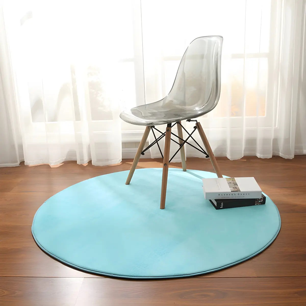 Casual Solid Color Apricot Round Polyester Area Rug Image - 3