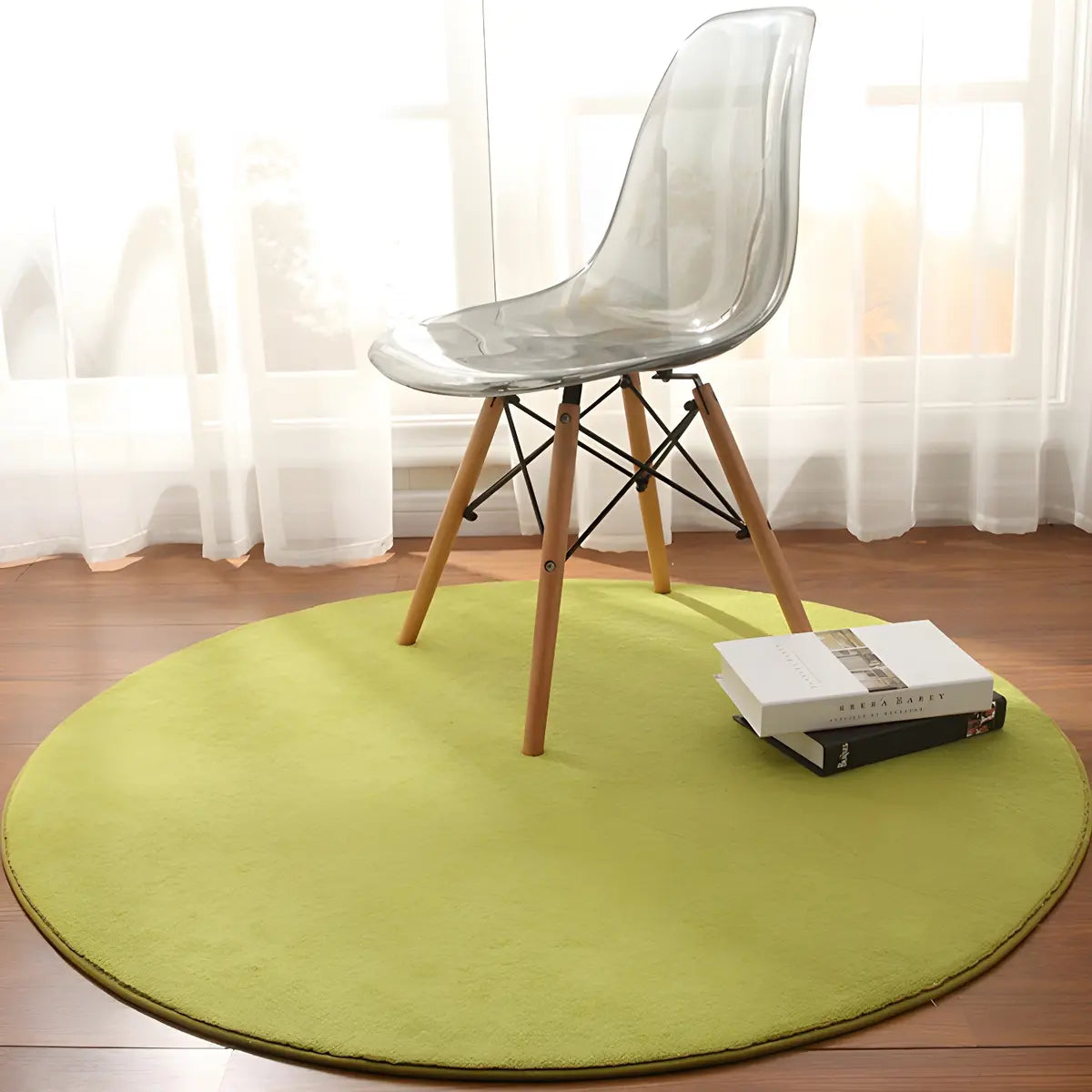 Casual Solid Color Apricot Round Polyester Area Rug Image - 6
