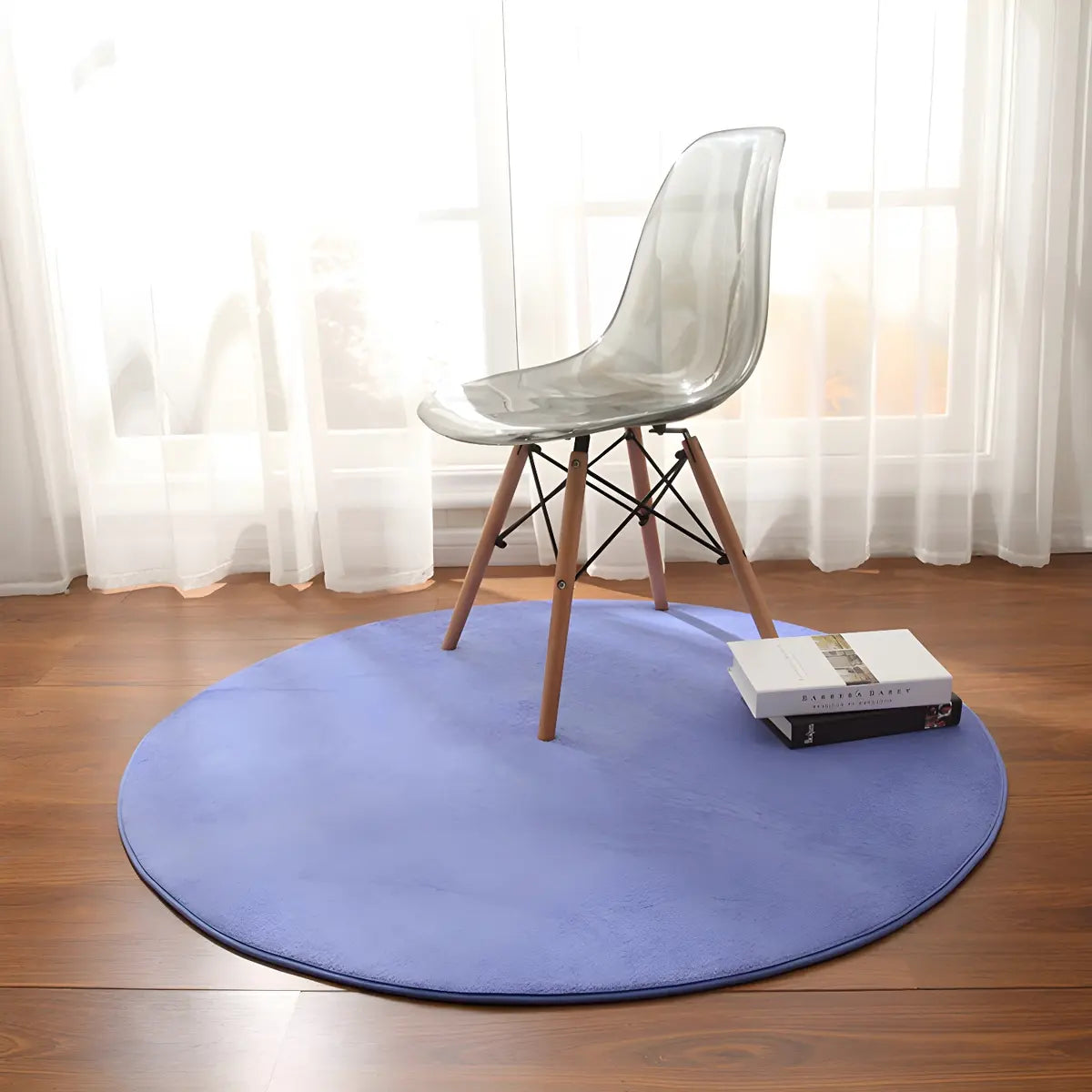 Casual Solid Color Apricot Round Polyester Area Rug Image - 7