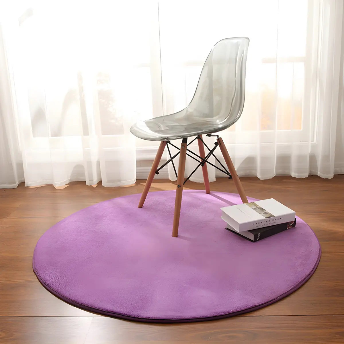 Casual Solid Color Apricot Round Polyester Area Rug Image - 8