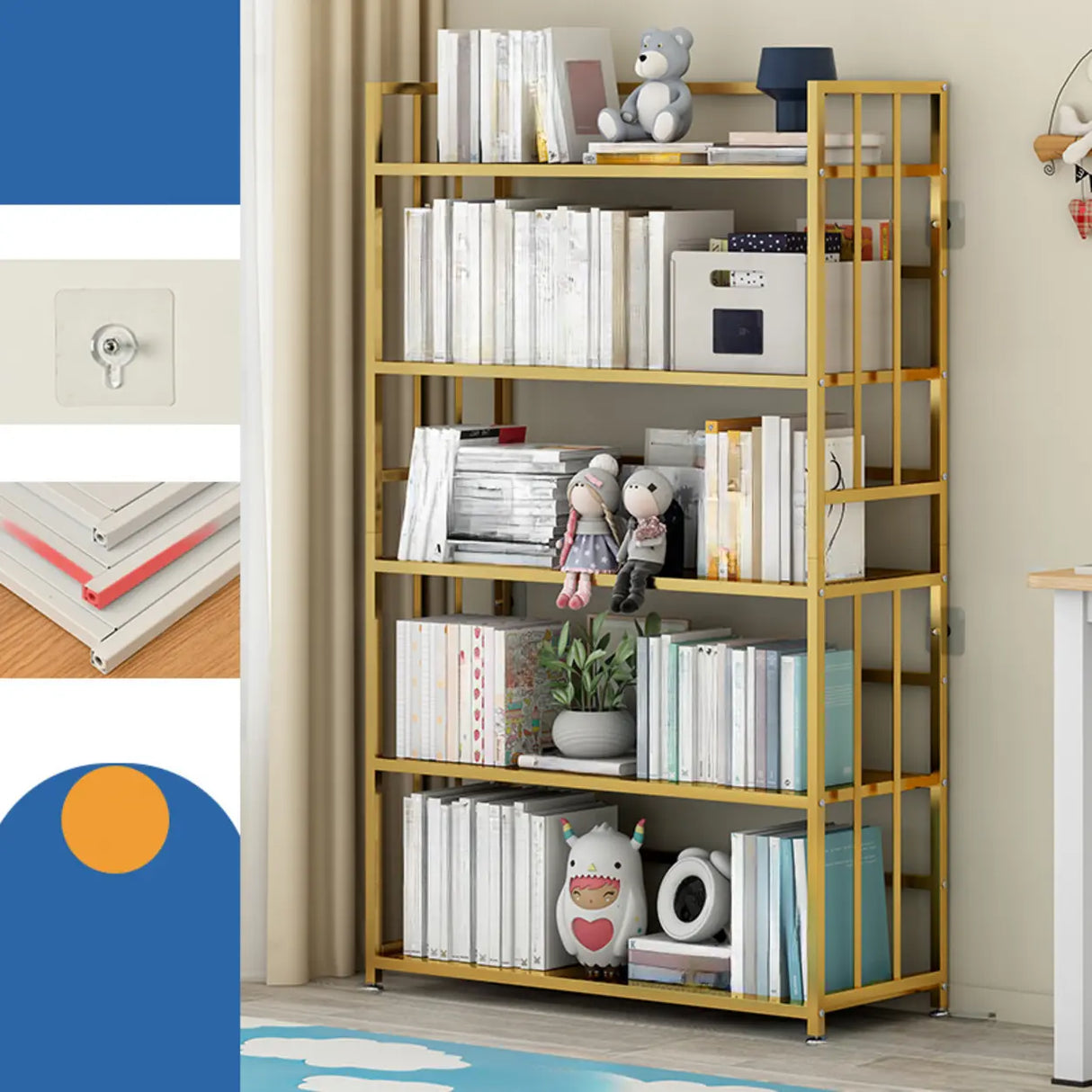 Casual Vertical Open Back Alloy Organizer Bookshelf Image - 10
