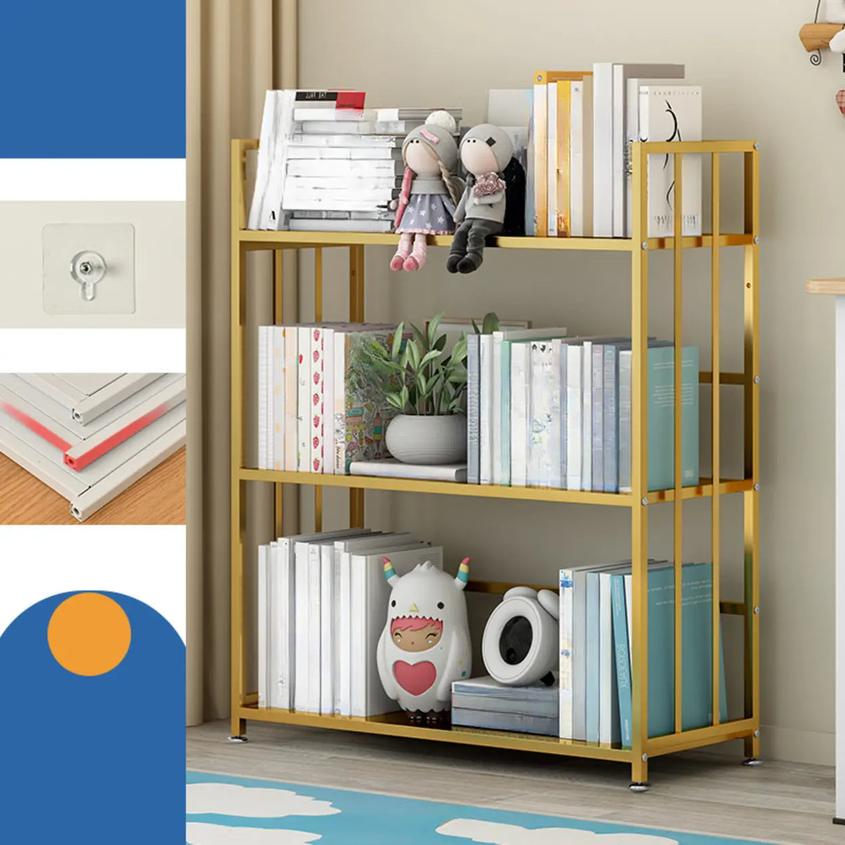 Casual Vertical Open Back Alloy Organizer Bookshelf Image - 11