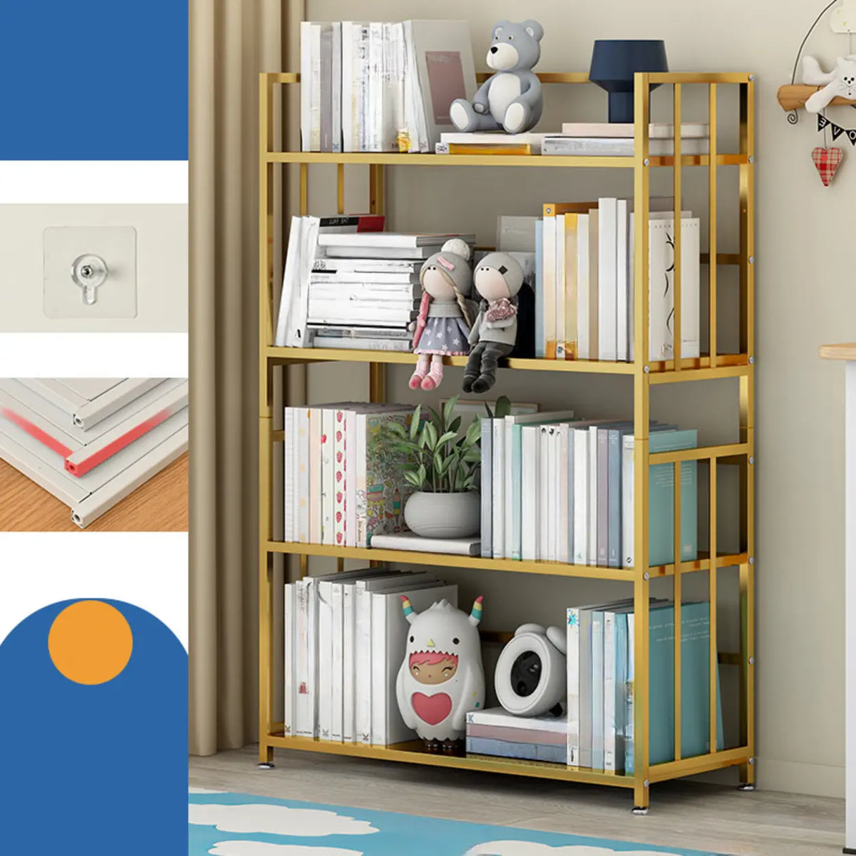 Casual Vertical Open Back Alloy Organizer Bookshelf Image - 12