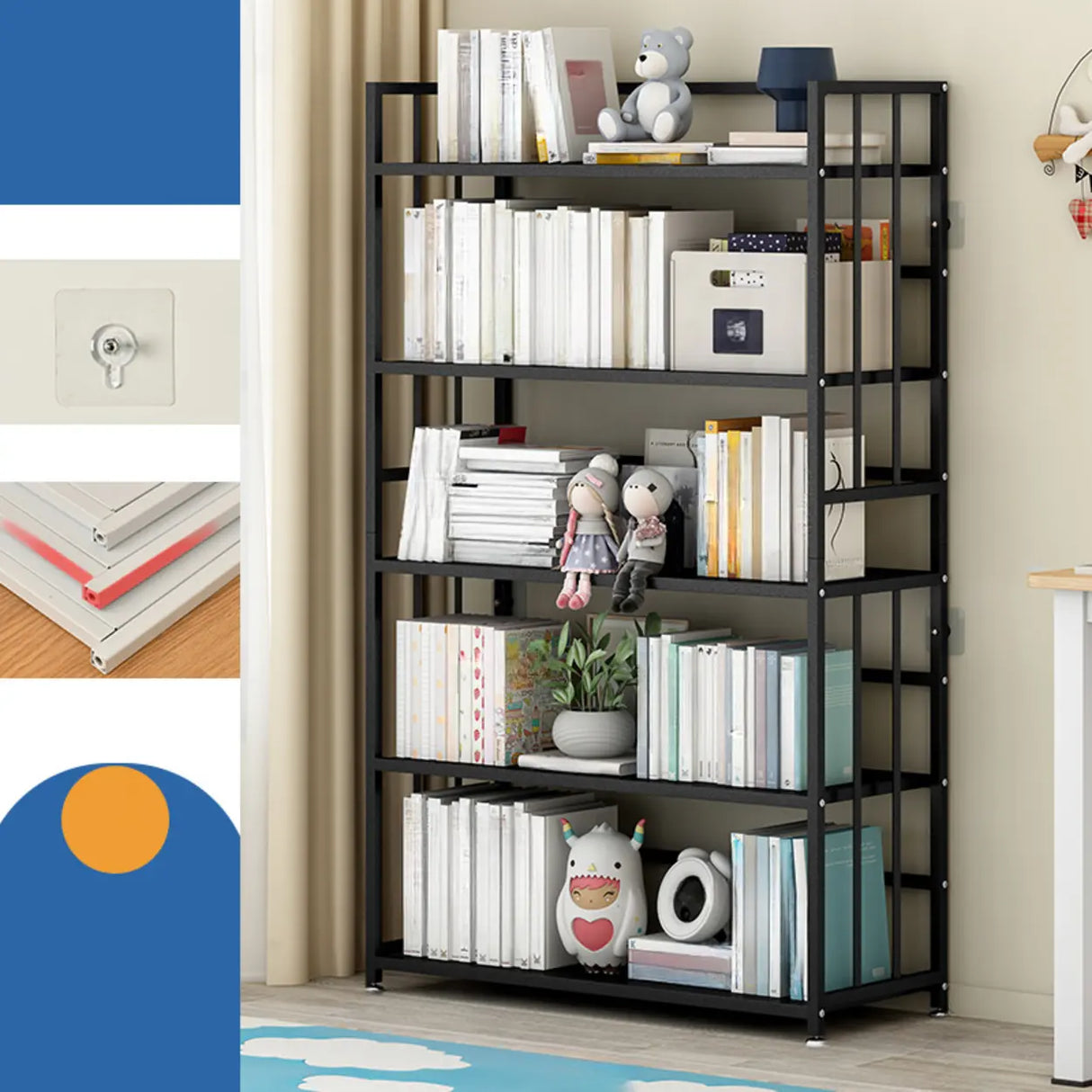 Casual Vertical Open Back Alloy Organizer Bookshelf Image - 13