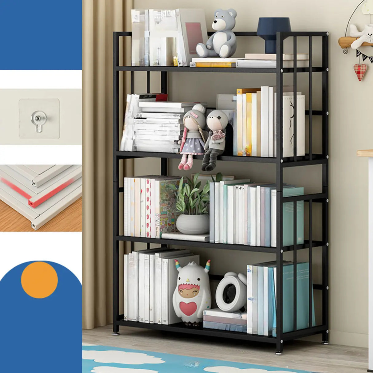 Casual Vertical Open Back Alloy Organizer Bookshelf Image - 4