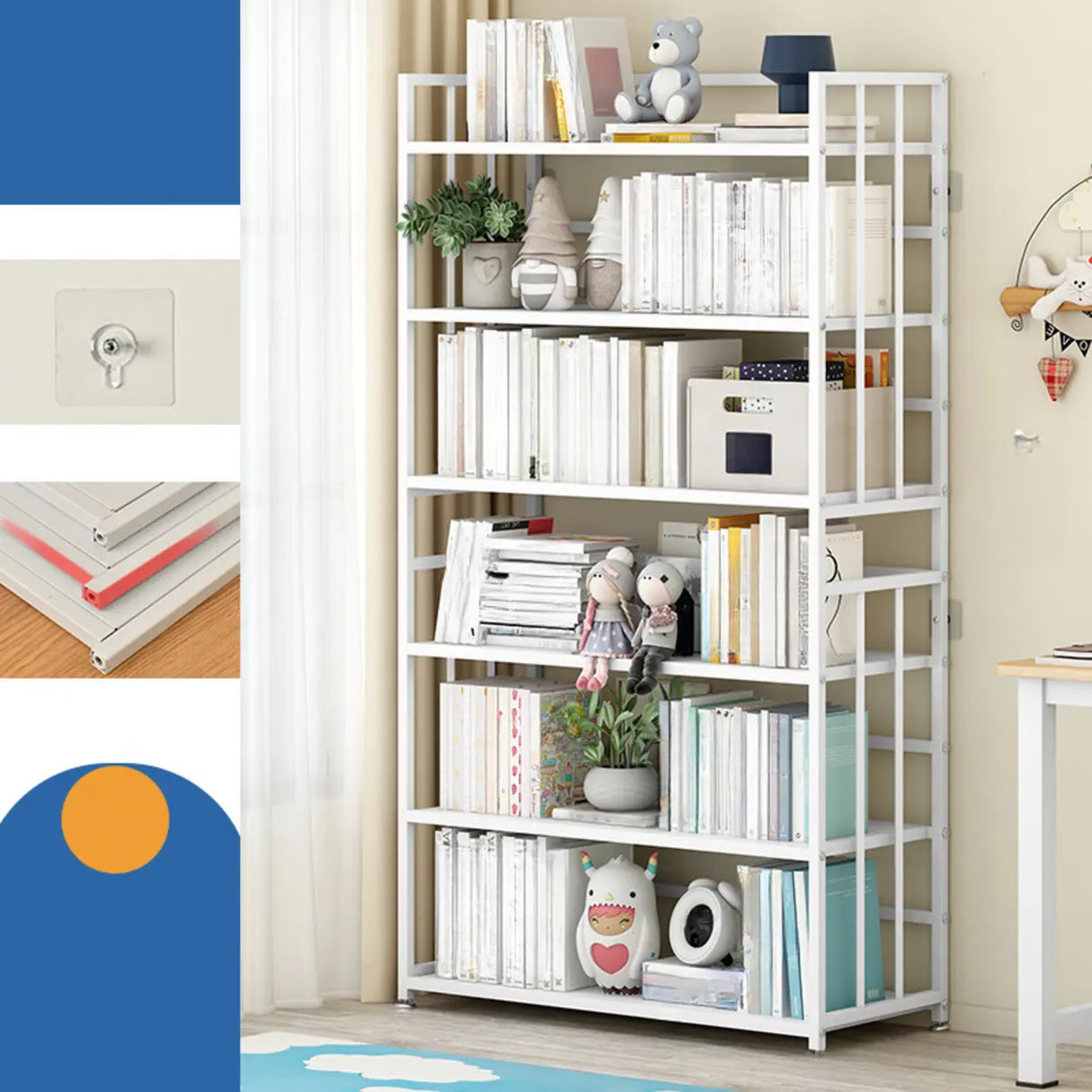 Casual Vertical Open Back Alloy Organizer Bookshelf Image - 6