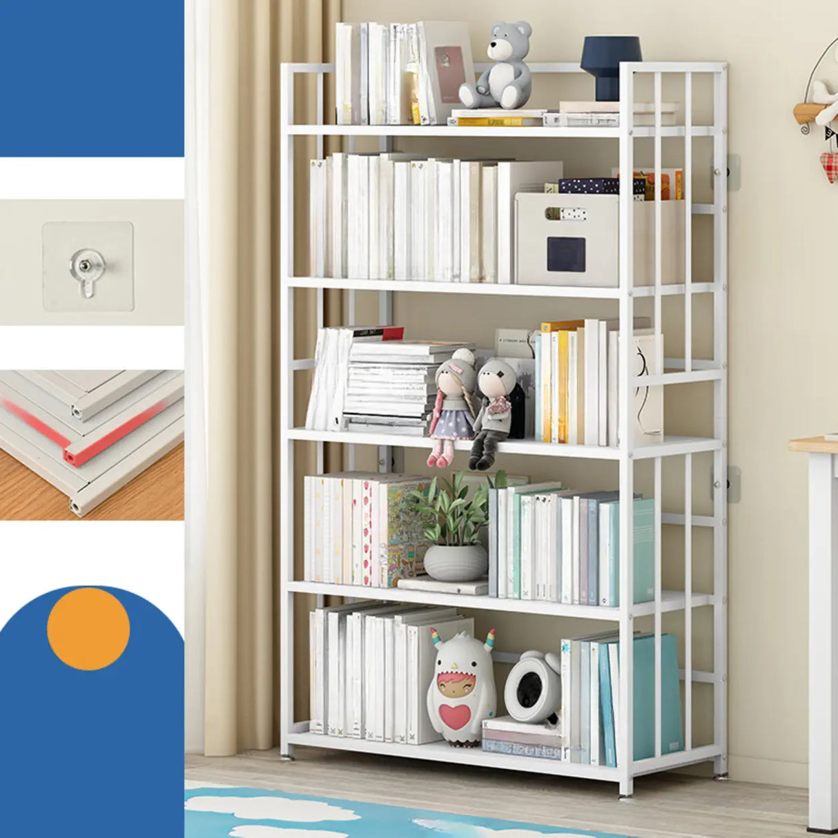 Casual Vertical Open Back Alloy Organizer Bookshelf Image - 7