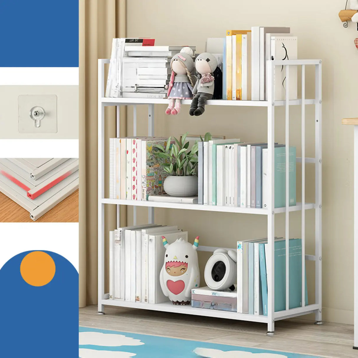 Casual Vertical Open Back Alloy Organizer Bookshelf Image - 9