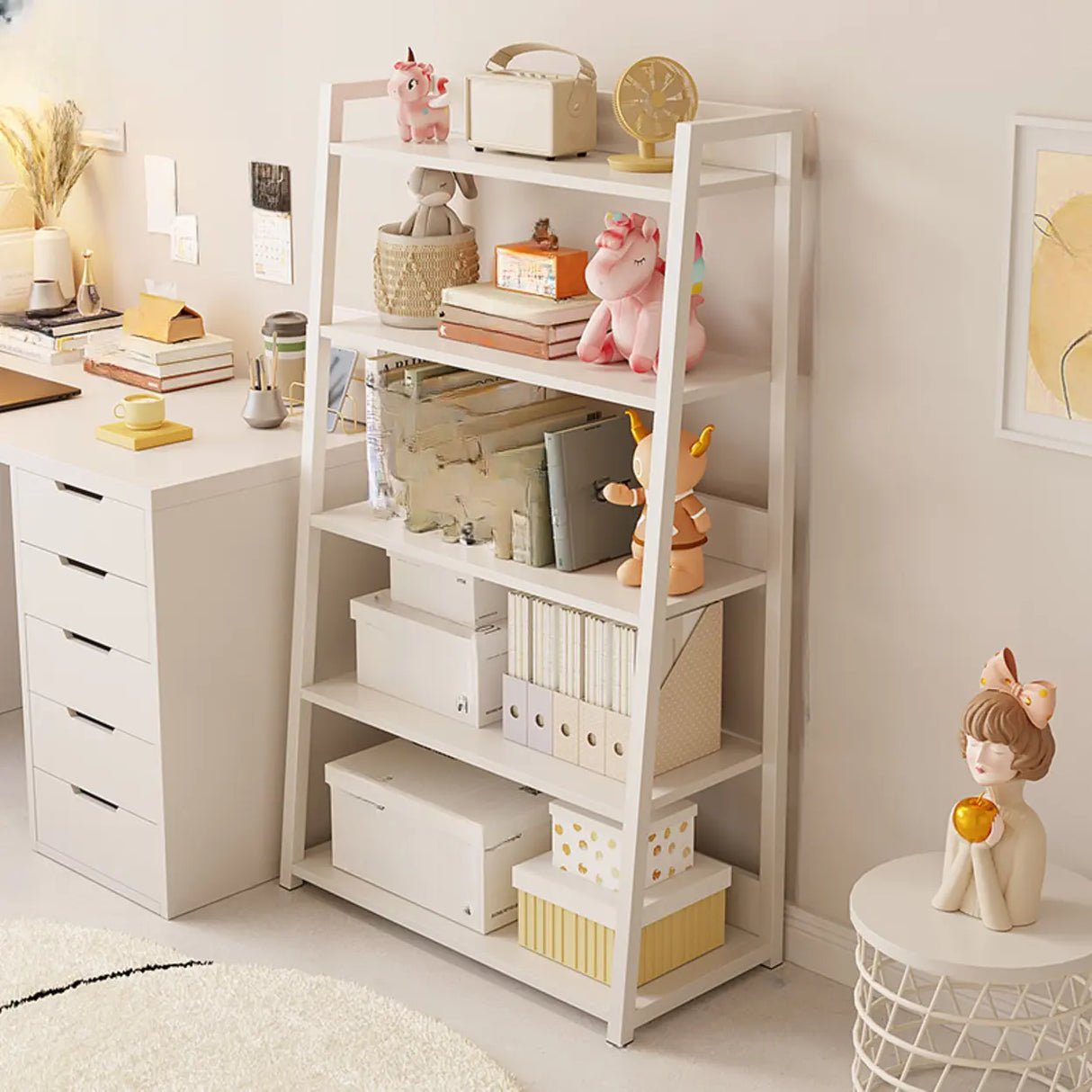 Casual White Alloy Ladder Shelf Storage Bookshelf Image - 10