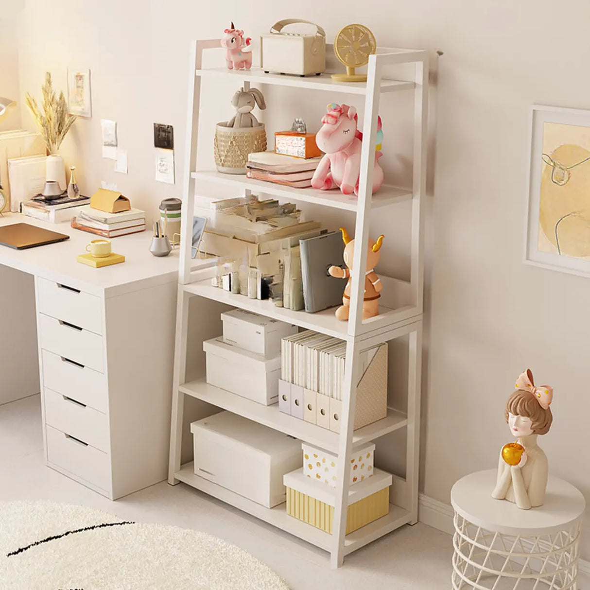Casual White Alloy Ladder Shelf Storage Bookshelf Image - 1