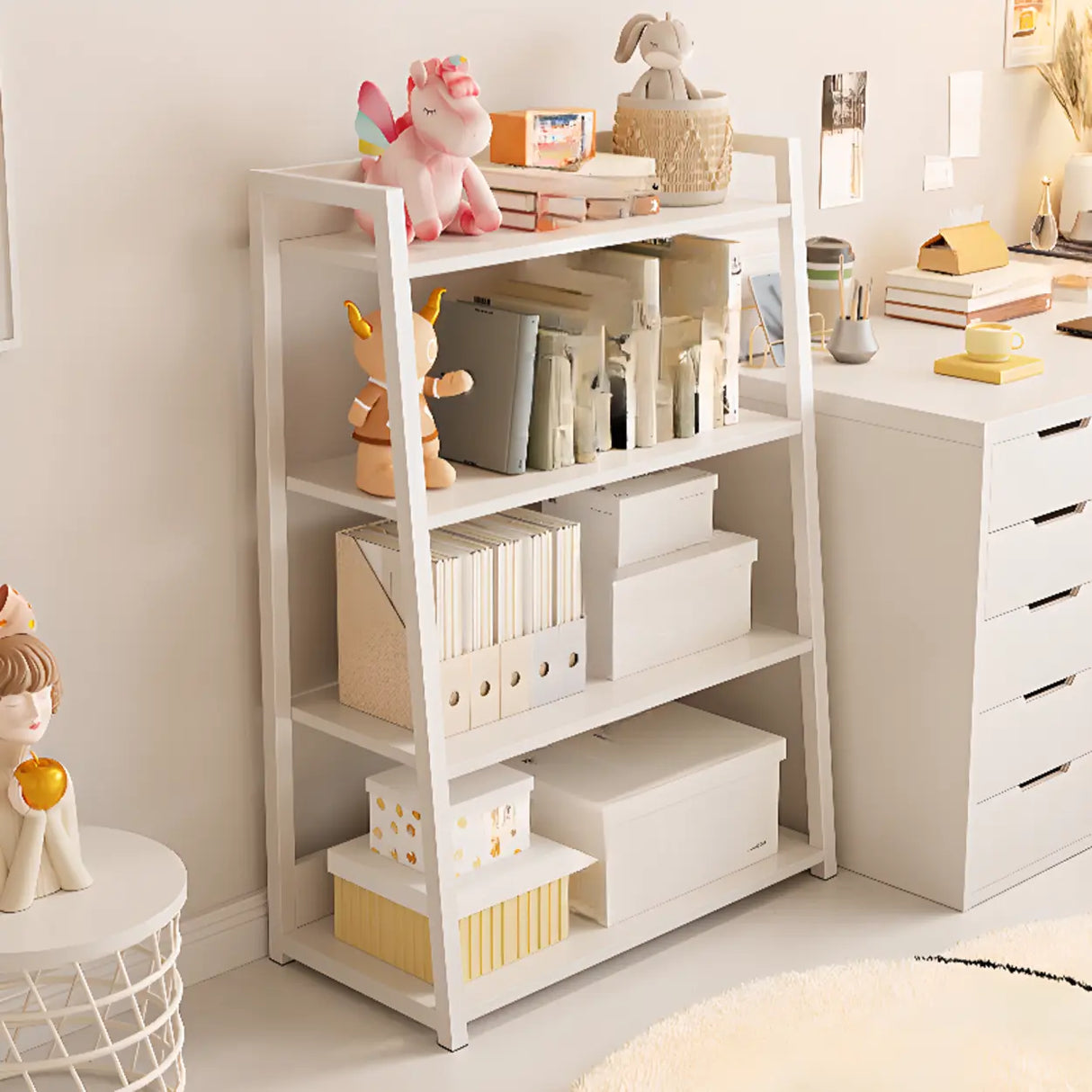 Casual White Alloy Ladder Shelf Storage Bookshelf Image - 2