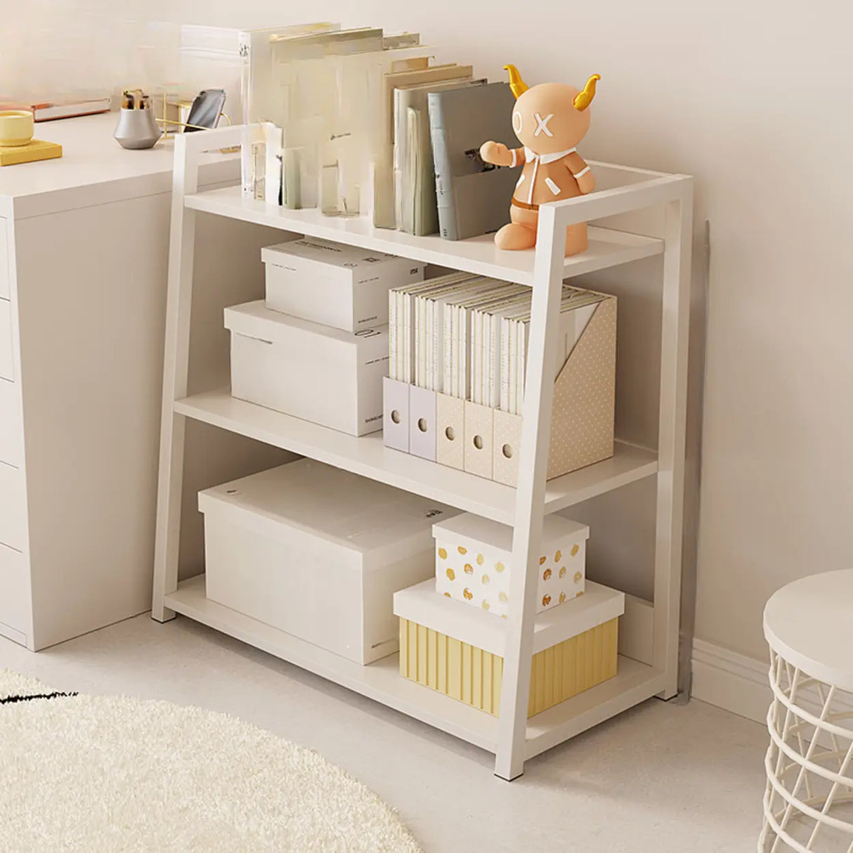 Casual White Alloy Ladder Shelf Storage Bookshelf Image - 3