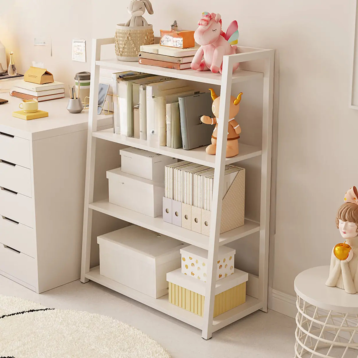 Casual White Alloy Ladder Shelf Storage Bookshelf Image - 4