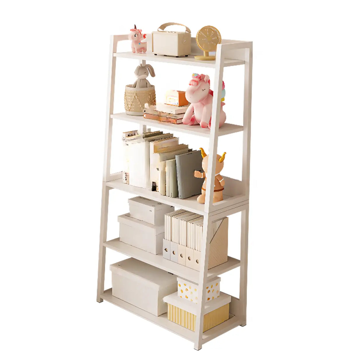Casual White Alloy Ladder Shelf Storage Bookshelf Image - 5