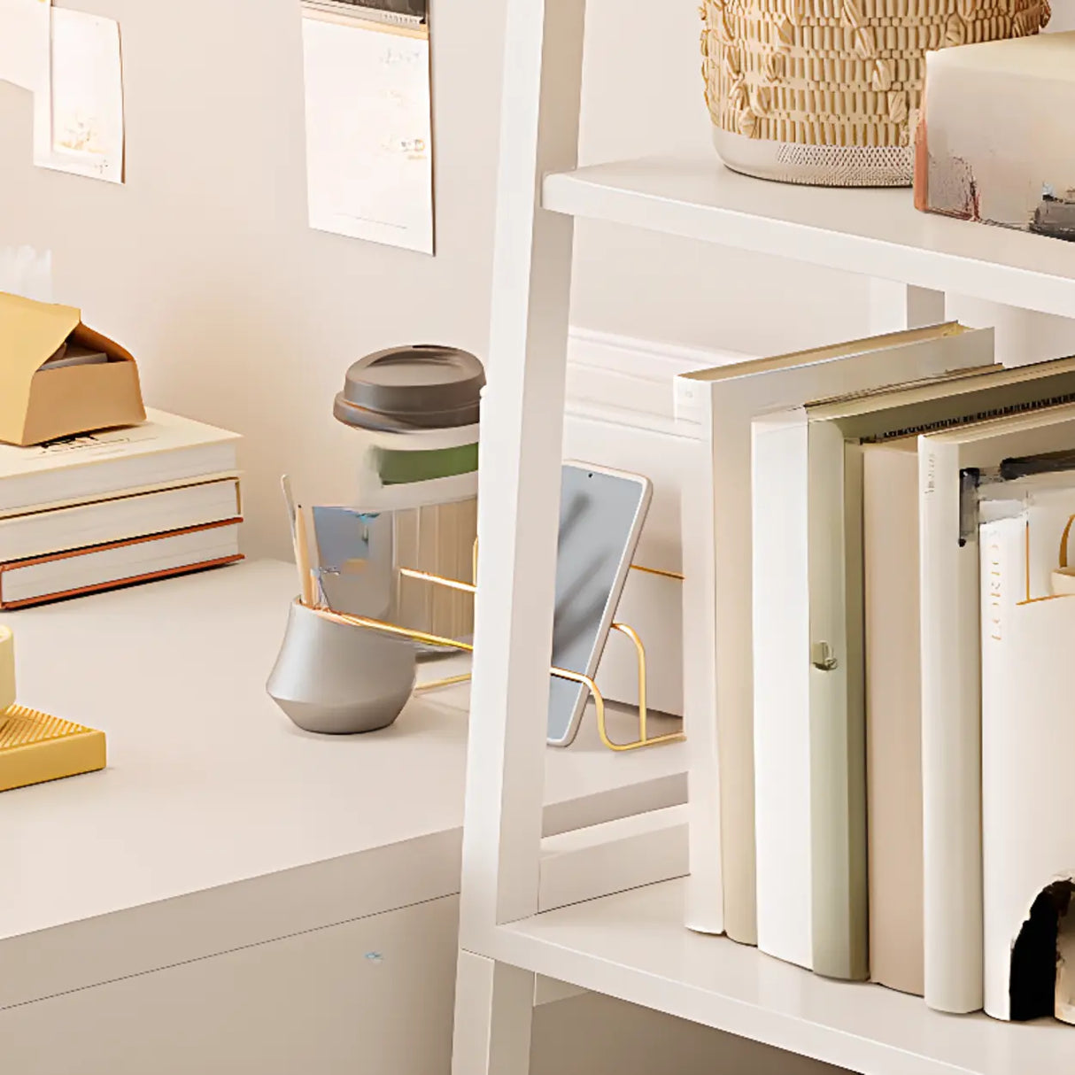 Casual White Alloy Ladder Shelf Storage Bookshelf Image - 8