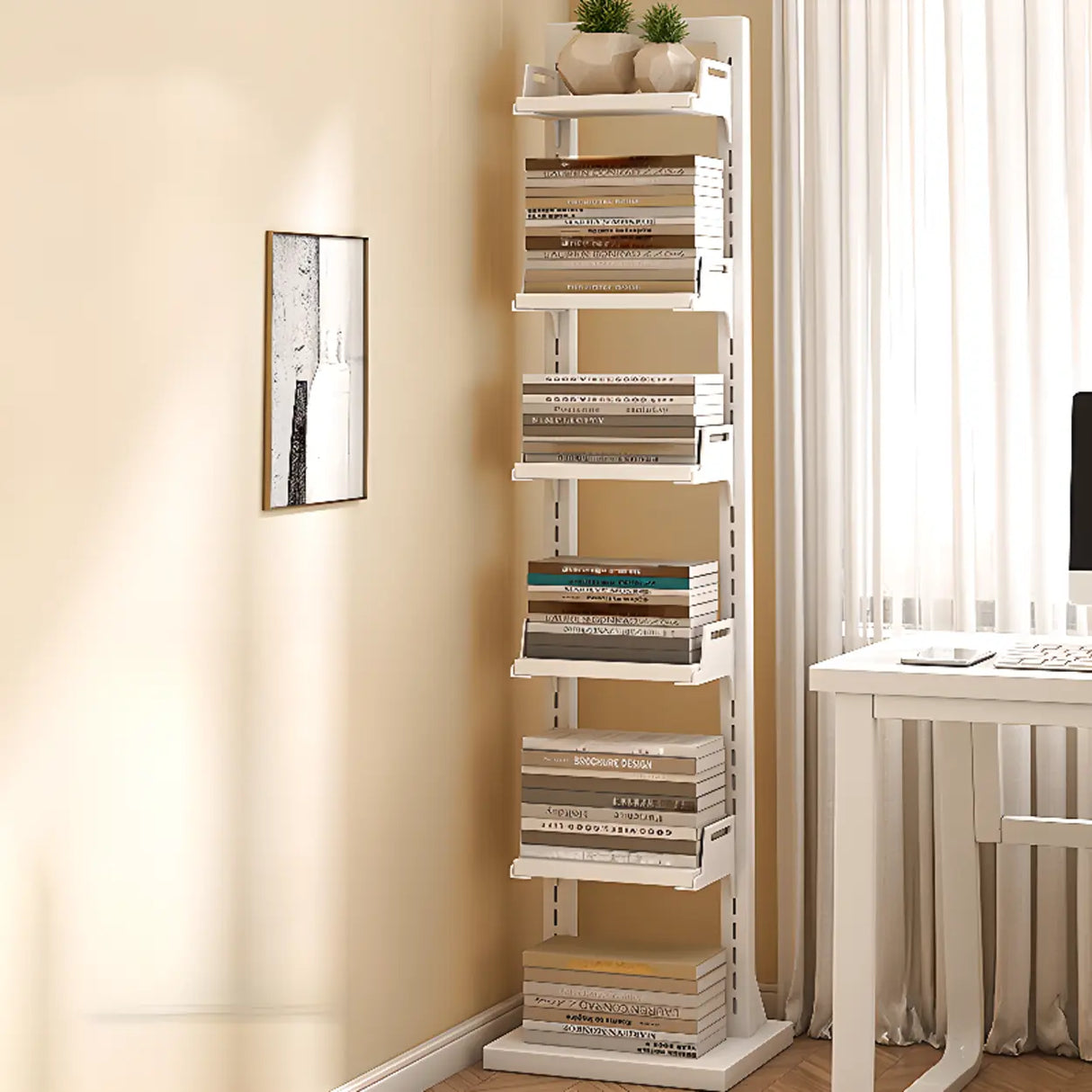 Casual White Iron Etagere Narrow Storage Bookcases Image - 1