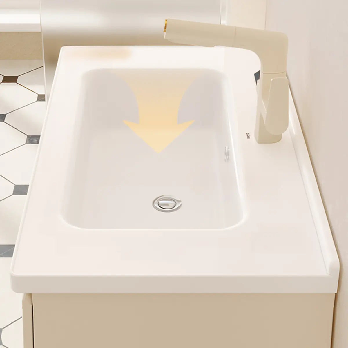 Ceramic Countertop Ivory Wood Wall Mounted Bathroom Vanity Image - 7