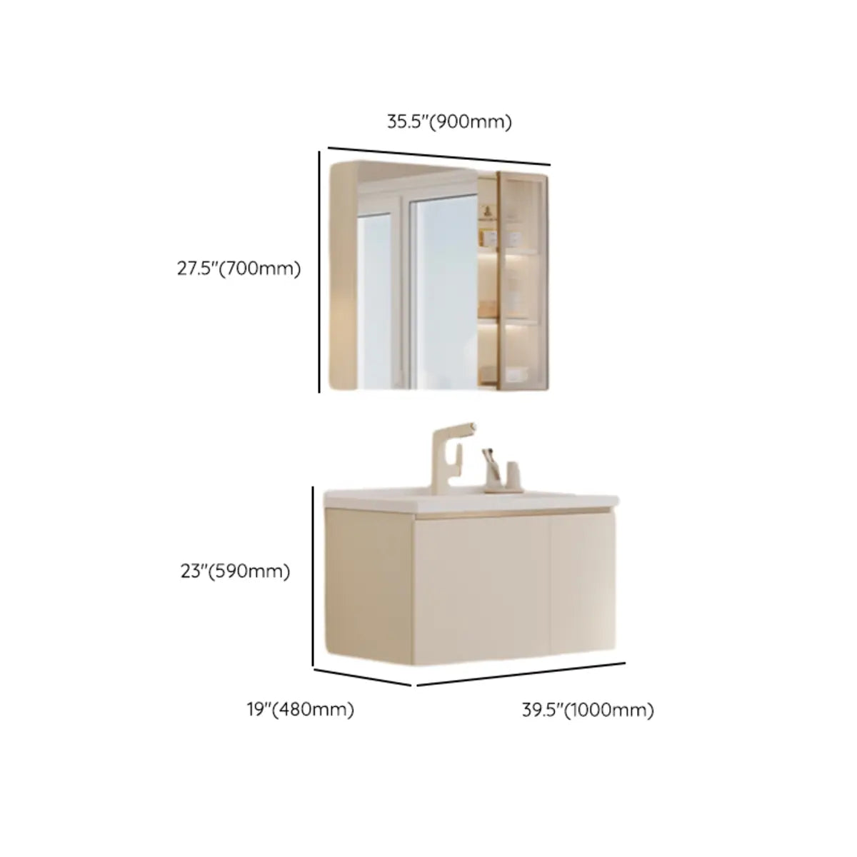 Ceramic Countertop Ivory Wood Wall Mounted Bathroom Vanity Image - 9