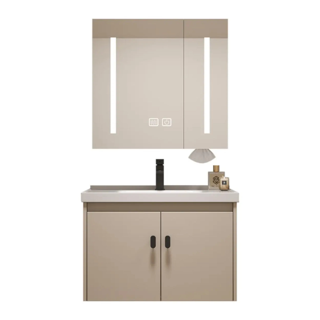 Ceramic Sink Beige Combo LED Bathroom Vanity with Mirror Image - 1