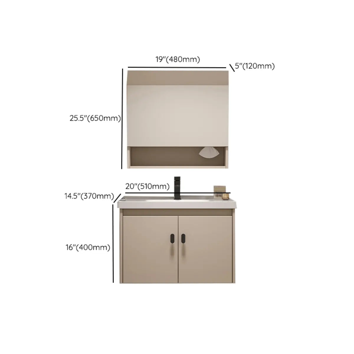Ceramic Sink Beige Combo LED Bathroom Vanity with Mirror Image - 17